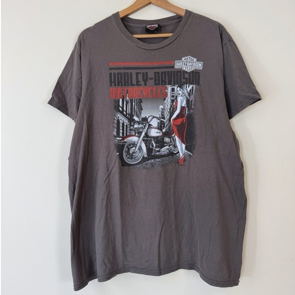 Vintage Harley Davidson Myrtle Beach SC Lady Babe Motorcycle Gray Tee Shirt - XL